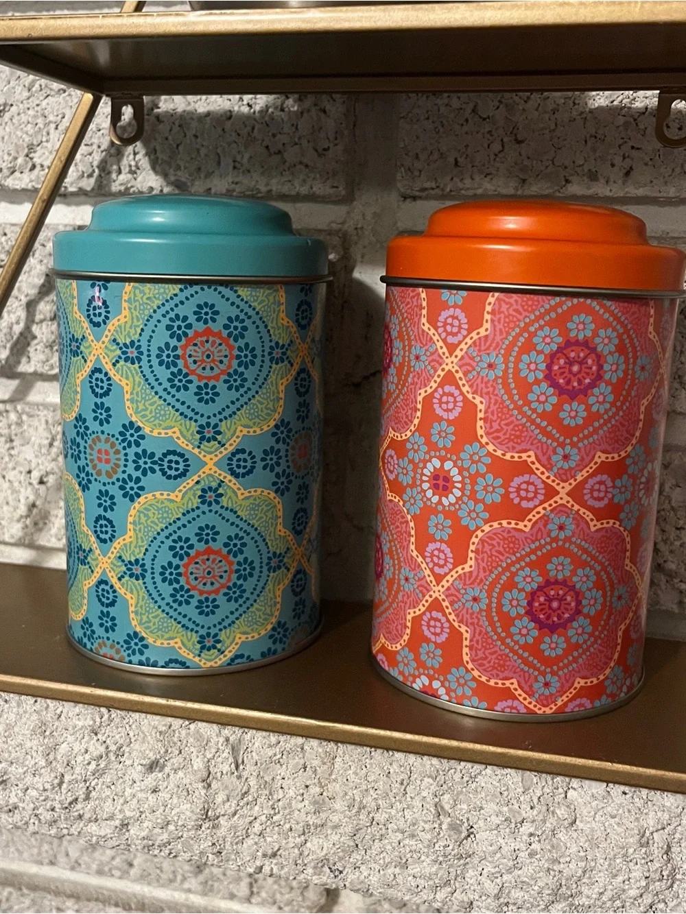 Decorative Metal Canister Set - Orange and Teal
